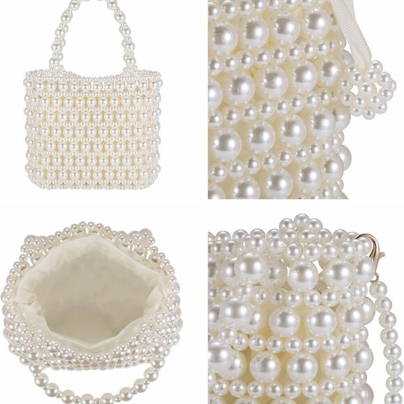 Women Pearl Clutch Bag Crossbody Handbag Purse Beaded Evening Bag Shoulder Weddi - Picture 7 of 7